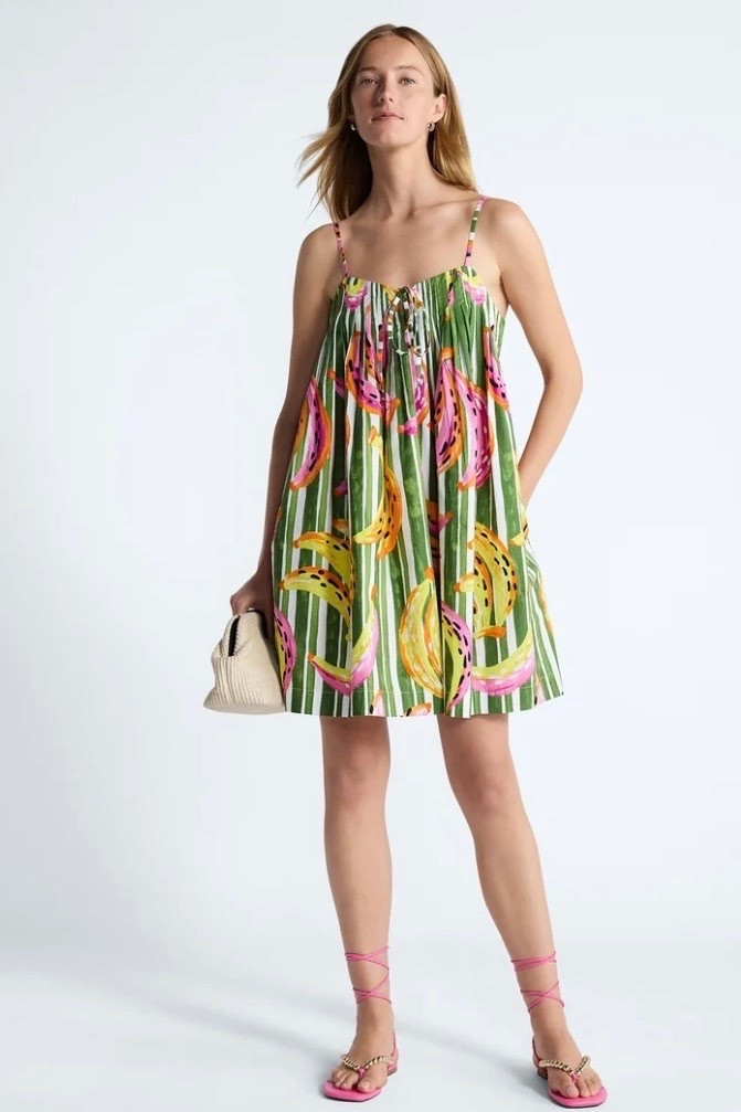Bananas for This Dress 🍌☀️

This banana-print mini dress is serving all the tropical summer vibes! 🍌🌴 The playful pink and yellow banana print paired with the fresh green striped background makes this one of the happiest dresses of the season. With its breezy swing silhouette and lightweight cotton fabric, it’s the perfect piece for vacation days, poolside lunches, farmers markets, and sunny weekend adventures.

Paired with the adorable pink lace-up sandals, this look feels fun, feminine, and effortlessly chic. I love how the colorful print does all the work—just add a woven tote and you’re ready to go! 💗✨

If you’re looking for a statement-making summer dress that feels designer-inspired without the designer price tag, this Walmart find is a must-see.

banana print dress, tropical summer outfit, affordable Walmart fashion, colorful vacation dress, resort wear style, preppy summer fashion, playful print dress, beach vacation outfit, pink and green summer style, vacation wardrobe essentials, summer brunch outfit, feminine sundress, coastal chic fashion, budget-friendly fashion finds, fruit print dress, tropical getaway style 🍌🌴☀️💗✨

#LTKOver40 #LTKootd #LTKPetite