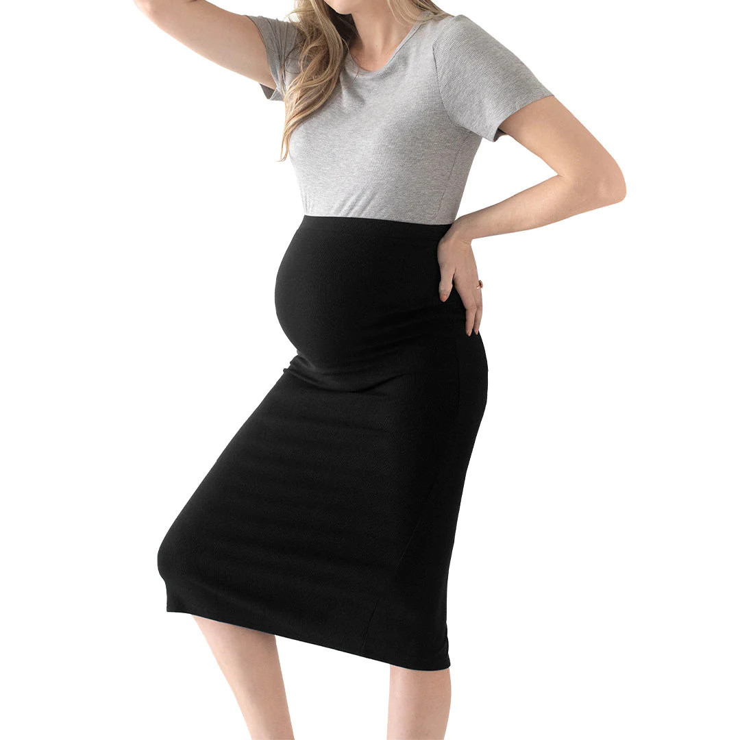 Ribbed Bamboo Maternity Midi Skirt | Black | Kindred Bravely