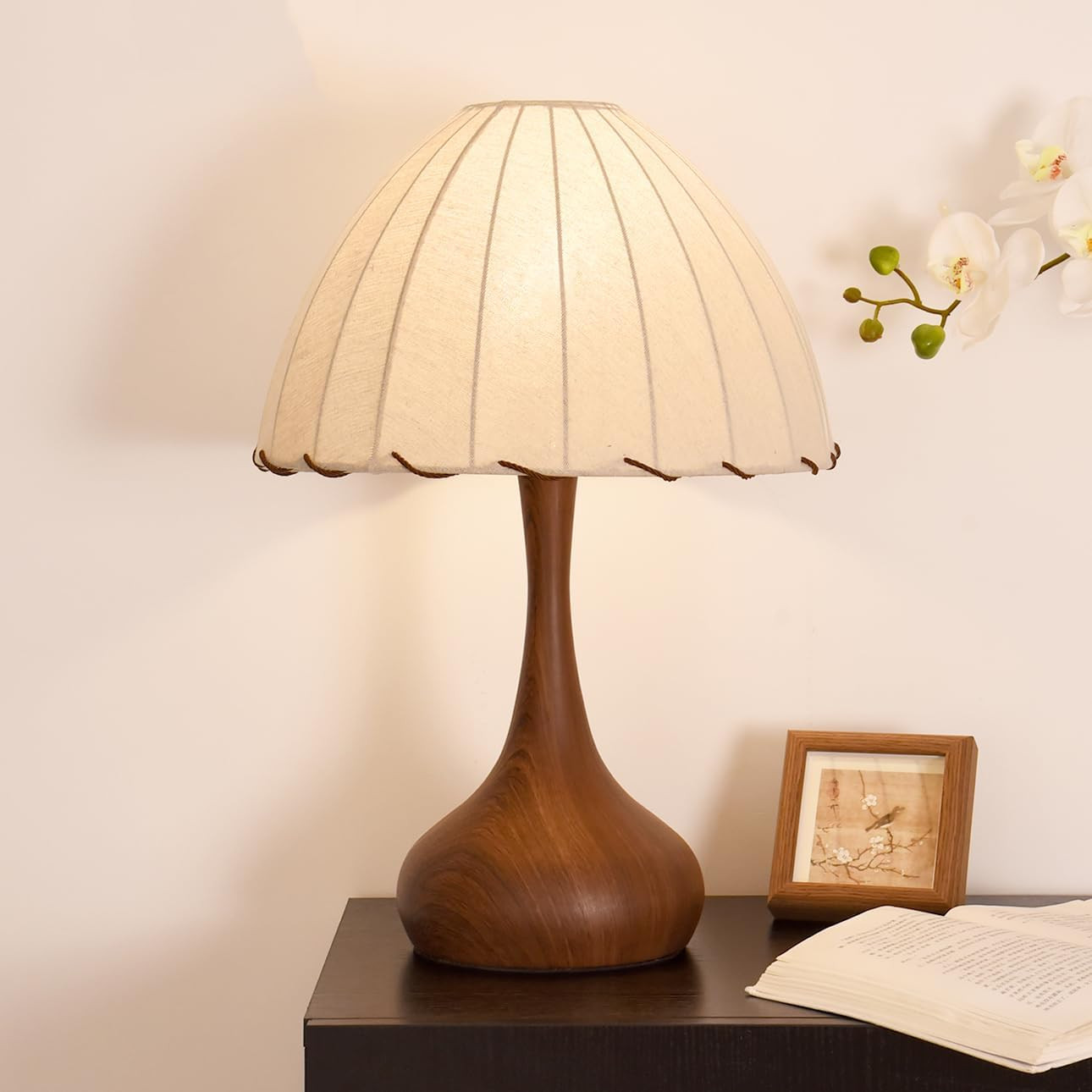 Mid Century Modern Table Lamp with USB Port LED Desk Lamp Dimmable Table Lamp Wabi Sabi Wood Farm... | Amazon (US)