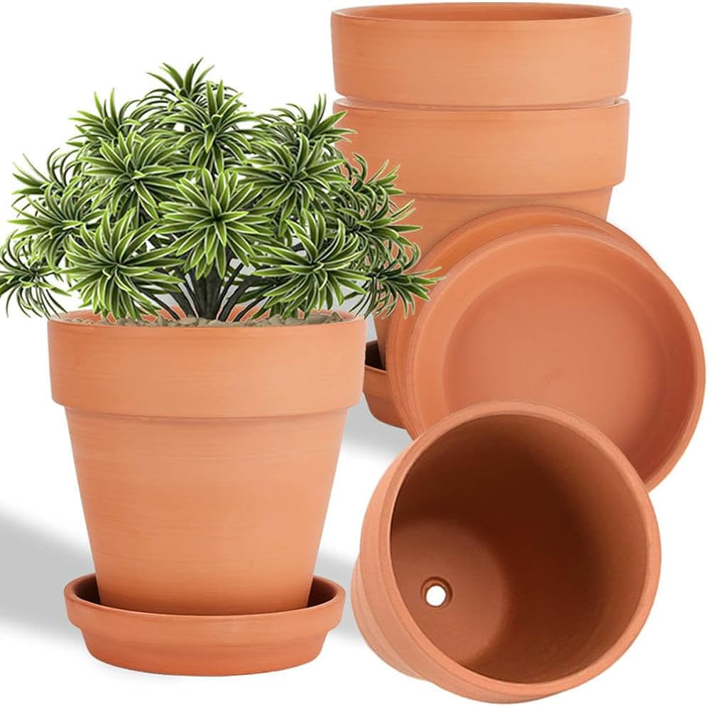 Vensovo 6 Inch Clay Pot for Plant with Saucer - 4 Pack, Brown Terracotta Planter with Drainage Ho... | Amazon (US)