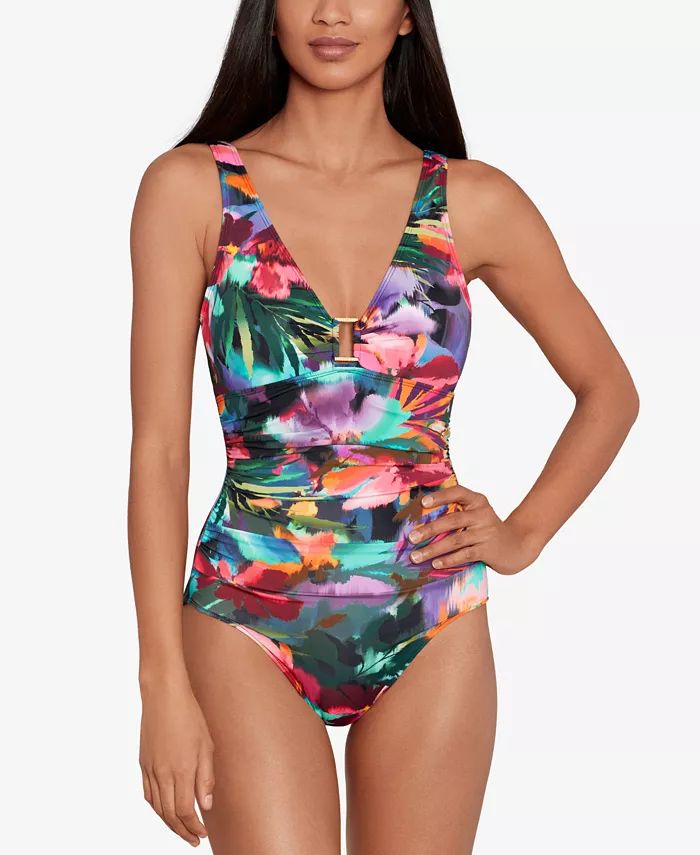 Women's Printed Ring-Trim One-Piece Swimsuit | Macys (US)