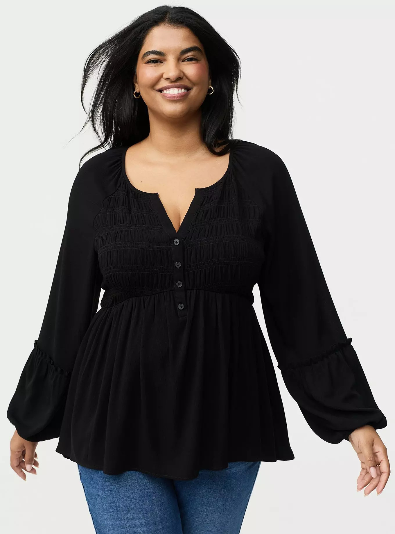 Gauze Henley Smocked Top | Torrid (US & Canada)