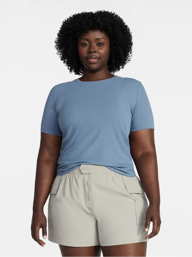 Avia Women's Ribbed T-Shirt with Short Sleeves, Sizes XS-XXXL | Walmart (US)