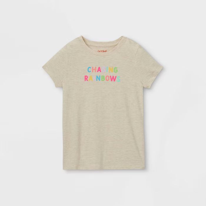 Girls' 'Chasing Rainbows' Graphic Short Sleeve T-Shirt - Cat & Jack™ Cream | Target