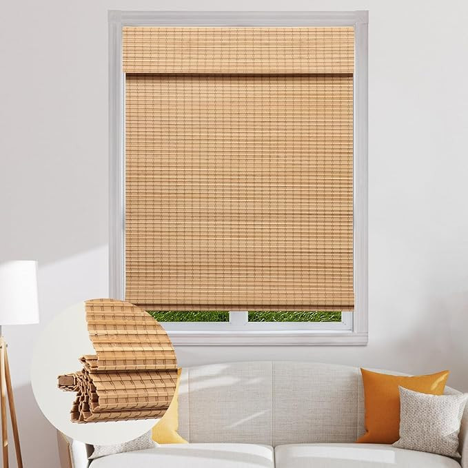 SEEYE Cordless Bamboo Roman Shades, Blackout Natural Bamboo Blinds for Indoor Windows, Roll Up Bl... | Amazon (US)