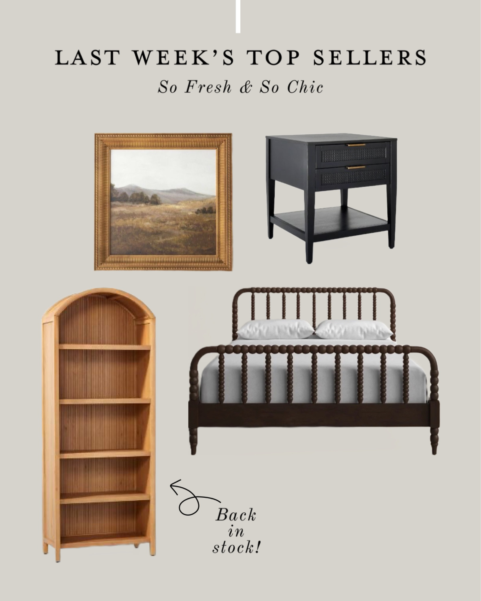 Last week’s best sellers are all personal favourites!
-
Target Studio McGee Threshold - affordable furniture - affordable home decor - Jenny Lind bed - black cane and wood nightstand - prairie vintage framed art - groove arched bookcase - living room decor - bedroom decor - spring home decor refresh - Wayfair

#LTKsalealert #LTKhome #LTKSeasonal