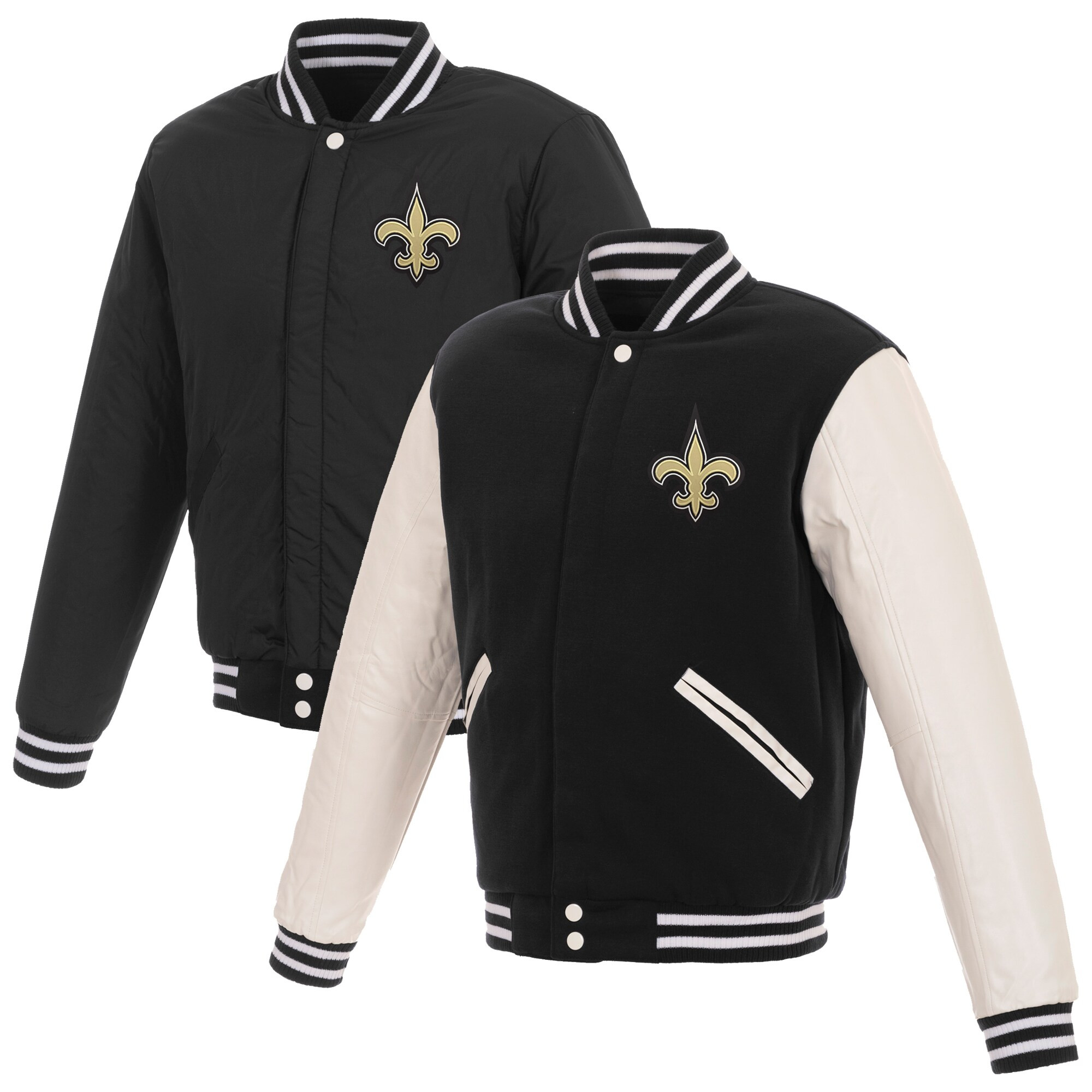 Men's New Orleans Saints NFL Pro Line by Fanatics Branded Black/White Reversible Fleece Full-Snap... | NFL Shop