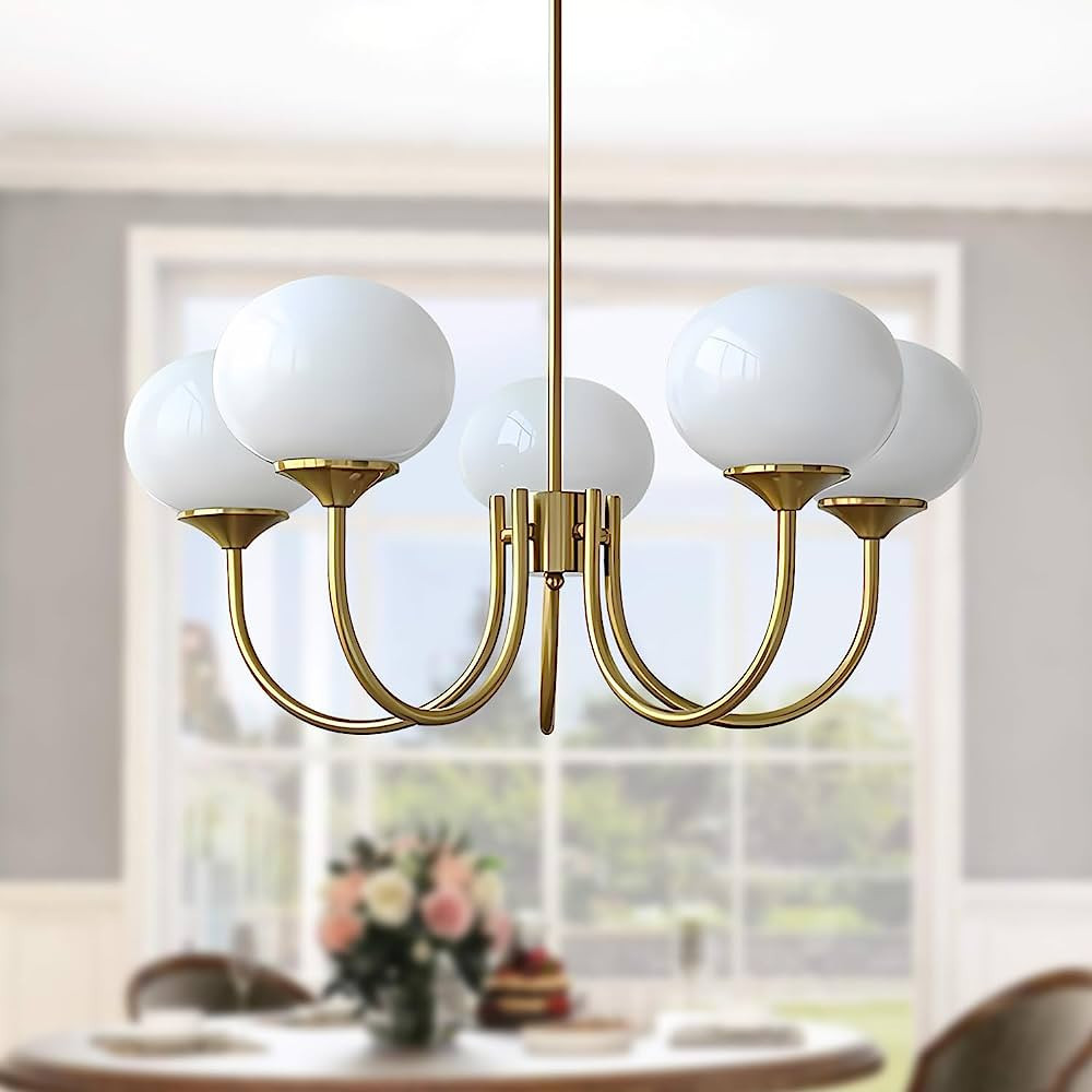 BOKT Modern 5-Light Gold Sputnik Chandelier Light Fixture Mid Century Modern Globe Round Chandeli... | Amazon (US)