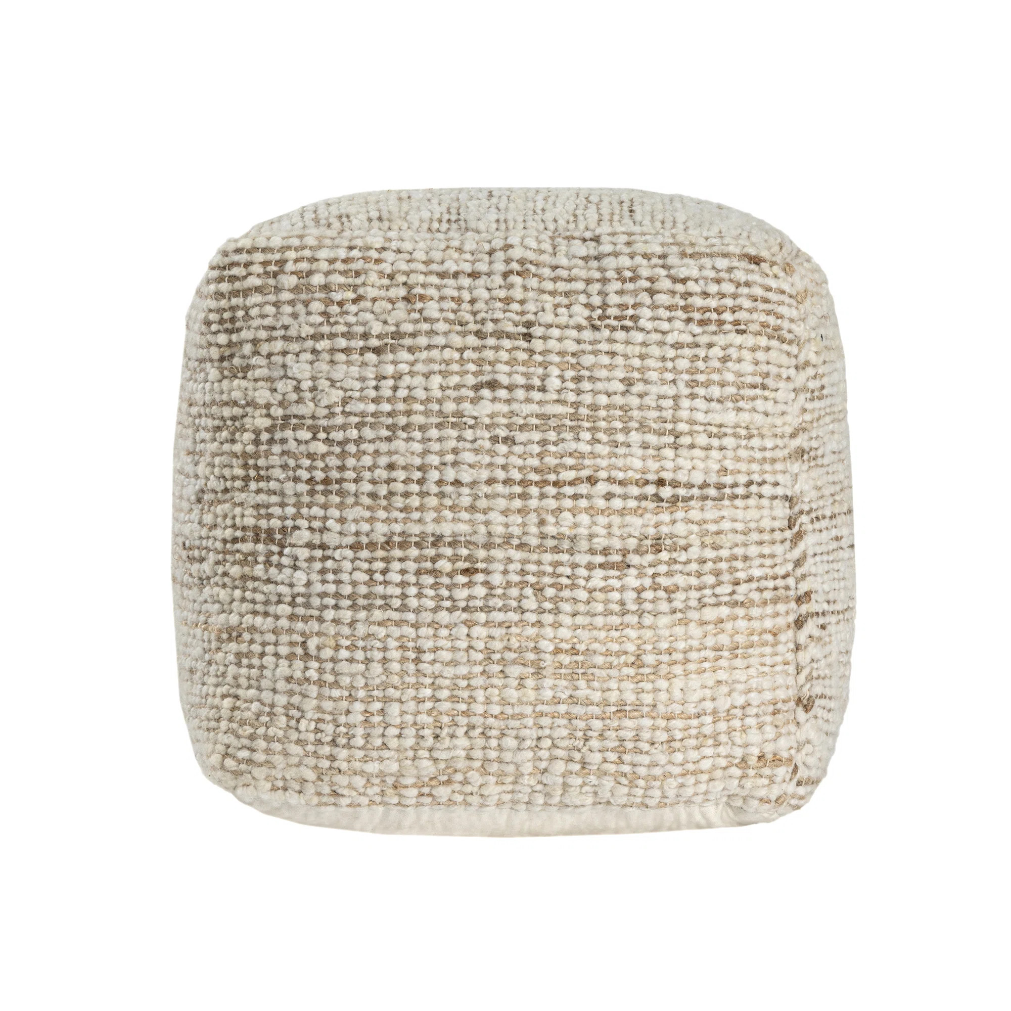 Savanna Farmhouse Distressed Hand-Woven Wool Blend Pouf Ottoman | Wayfair North America