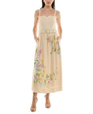 Taylor Women's Floral-Print Belted Fit & Flare Dress - Macy's | Macy's