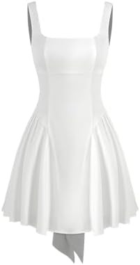 CIDER Mini Dress Square Neck Ruffle Knotted Party Dress Sleeveless Middle Waist | Amazon (US)