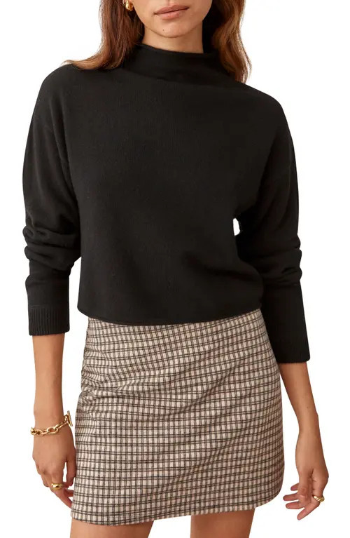 Reformation Recycled Cashmere Blend Crop Roll Neck Sweater in Black at Nordstrom, Size Medium | Nordstrom