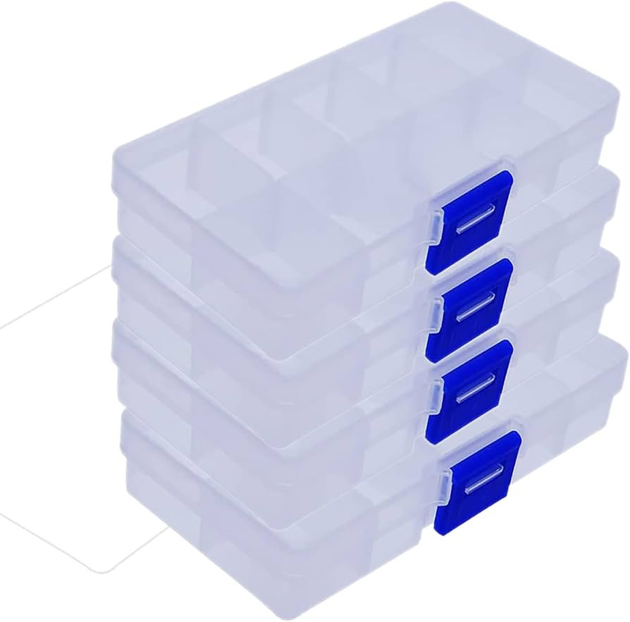 Yansanido 4 Pcs 10 Grids 5 Inch x 2.5 Inch Adjustable Small Removable Clear Plastic Jewelry Organ... | Amazon (US)