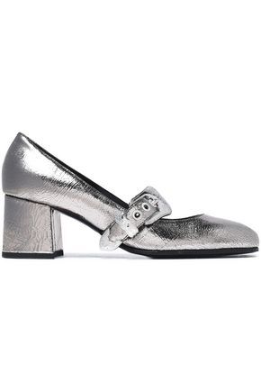 Metallic cracked-leather Mary Jane pumps | The Outnet Global