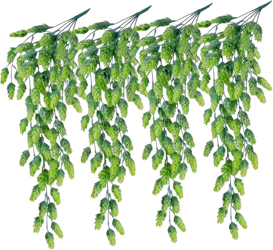 4Pcs Artificial Hops,Fake Hanging Plant Hops Flowers with Green Plastic Vines for Wedding Garden ... | Amazon (US)