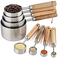 Measuring Cups and Spoons Set Stainless Steel Measuring Cups and Spoons with Wood Handle for Dry ... | Amazon (US)