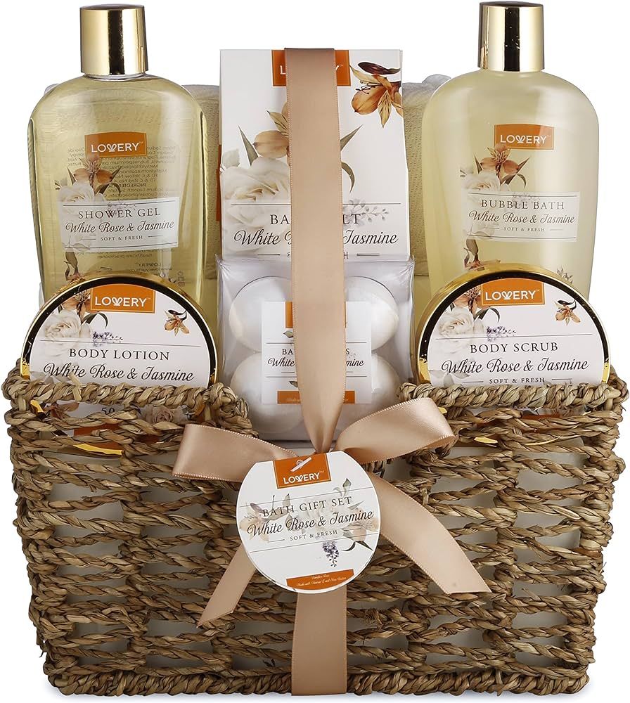 Christmas Home Spa Gift Basket - White Rose & Jasmine - Luxurious 11pc Bath & Body Set For Men & ... | Amazon (US)