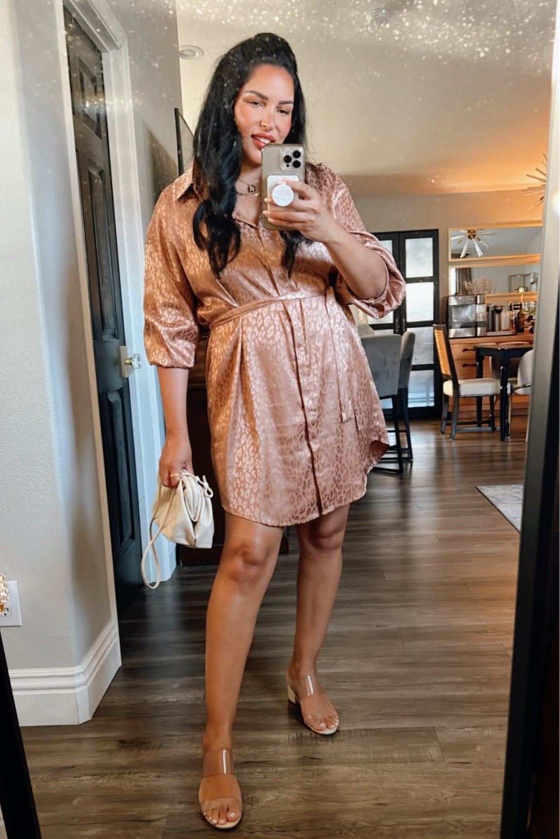 Ignore the dusty mirror 😅 this is the easiest silky neutral shirt dress ever! 

#LTKunder100 #LTKSeasonal #LTKstyletip