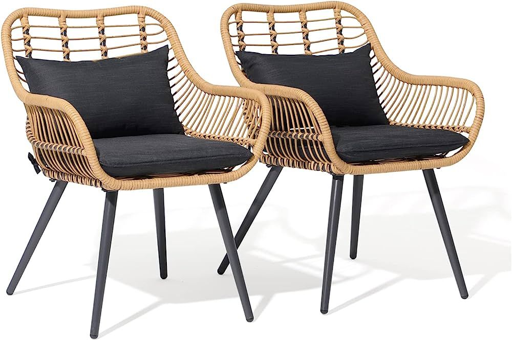 JOIVI Outdoor Wicker Chairs Set of 2, Patio Rattan Dining Porch Chairs with Cushions and Armrest ... | Amazon (US)