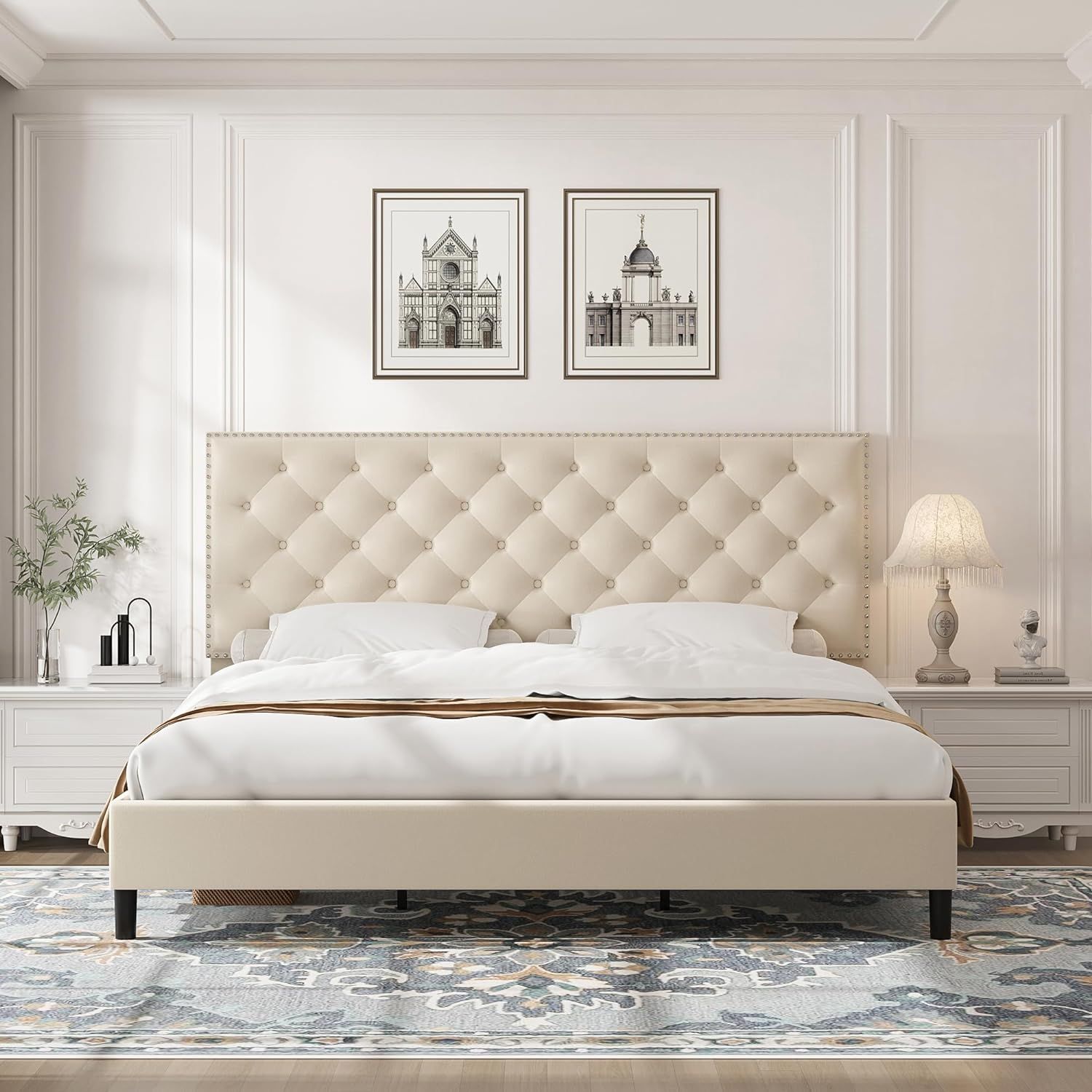 HOSTACK Queen Size Bed Frame, Modern Upholstered Platform Bed with Adjustable Headboard, Heavy Du... | Amazon (US)