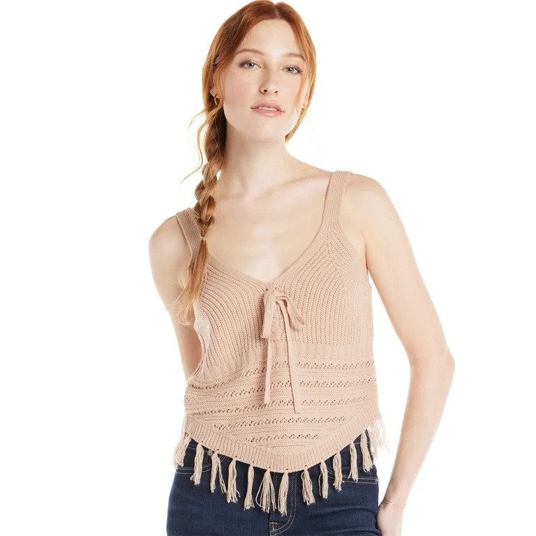 No Boundaries Juniors’ Sweater Tank Top with Fringe Hem, Sizes XS-XXXL | Walmart (US)