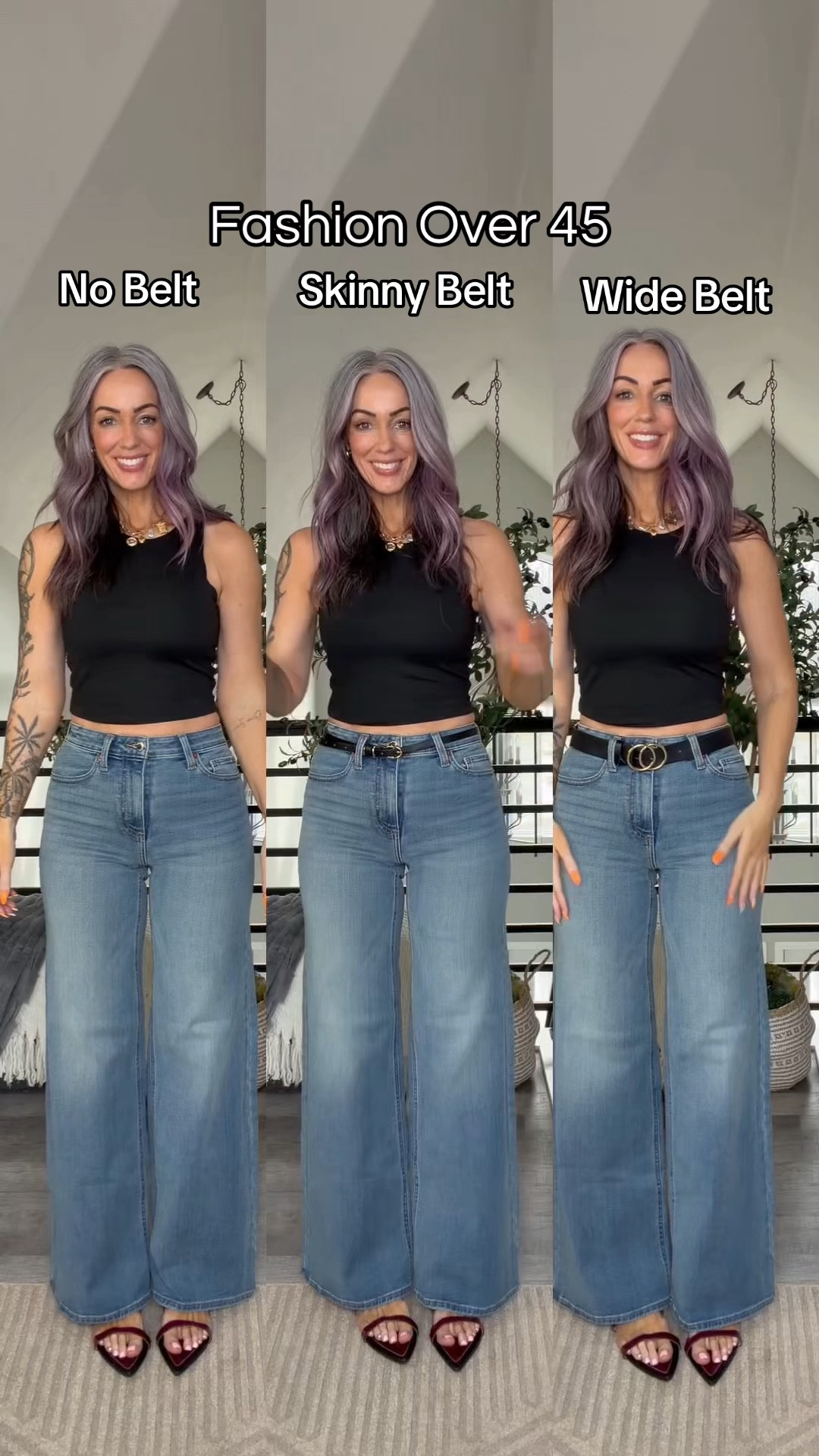 Target jeans with no belt, skinny belt, or wide belt. I’m wearing size 6 on the jeans they fit a bit snug in the bum so I returned for size 8!  



#LTKmomlife #LTKActive #LTKOver40