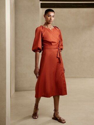 Blouson-Sleeve Midi Dress | Banana Republic Factory