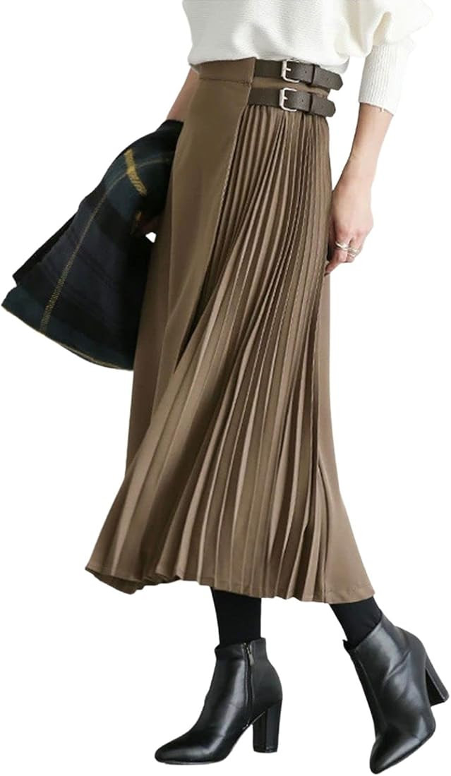 CHARTOU Women Office Work Irregular Pleated Midi Skirt Accordion Flowy A Line Skirt Asymmetrical | Amazon (US)