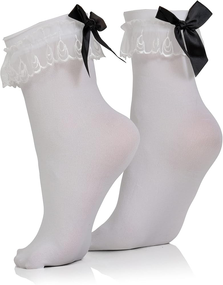 Skeleteen White Ruffled Anklet Socks - Frilly White Opaque Lace Ruffles Top Trim Bobby Sock With ... | Amazon (US)