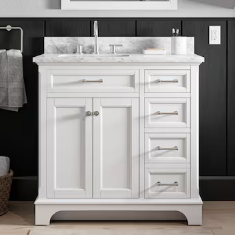 allen + roth Roveland 36-in White Undermount Single Sink Bathroom Vanity with Carrara Natural Mar... | Lowe's