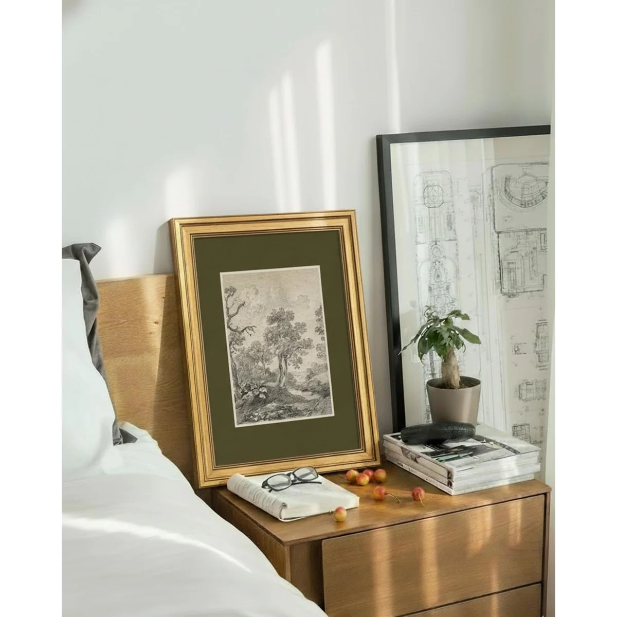 Vintage Woodland Landscape Sketch Framed Wall Art - Gold Framed Classic Black and White Tradition... | Wayfair North America