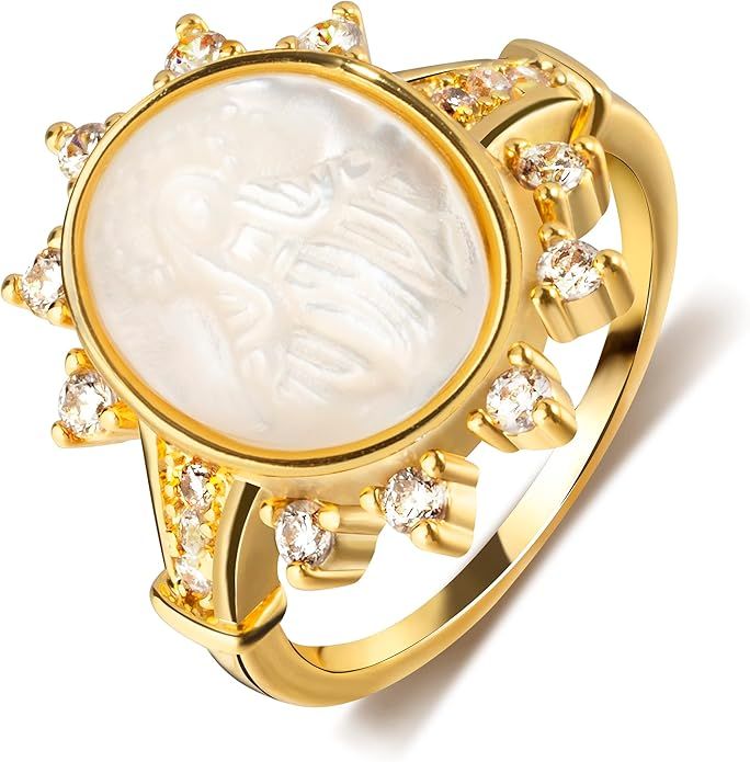 YeGieonr 18K Gold Plated Rings for Women, Sparky Cubic Zirconia Virgin Mary Gold Ring, Dainty Sta... | Amazon (US)