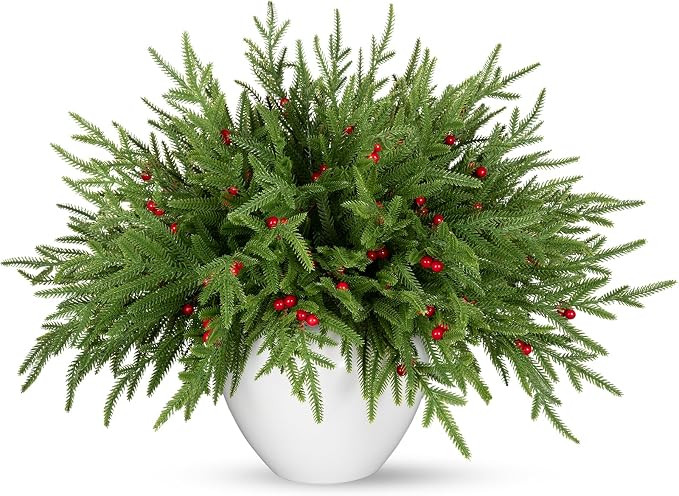 18" Real Touch Christmas Norfolk Pine Stems with Red Berry,Natural Droopy Soft Bendable Artificia... | Amazon (US)