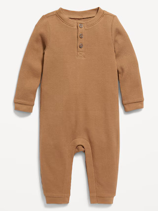 Unisex Long-Sleeve Thermal-Knit Henley Bodysuit for Baby | Old Navy (US)