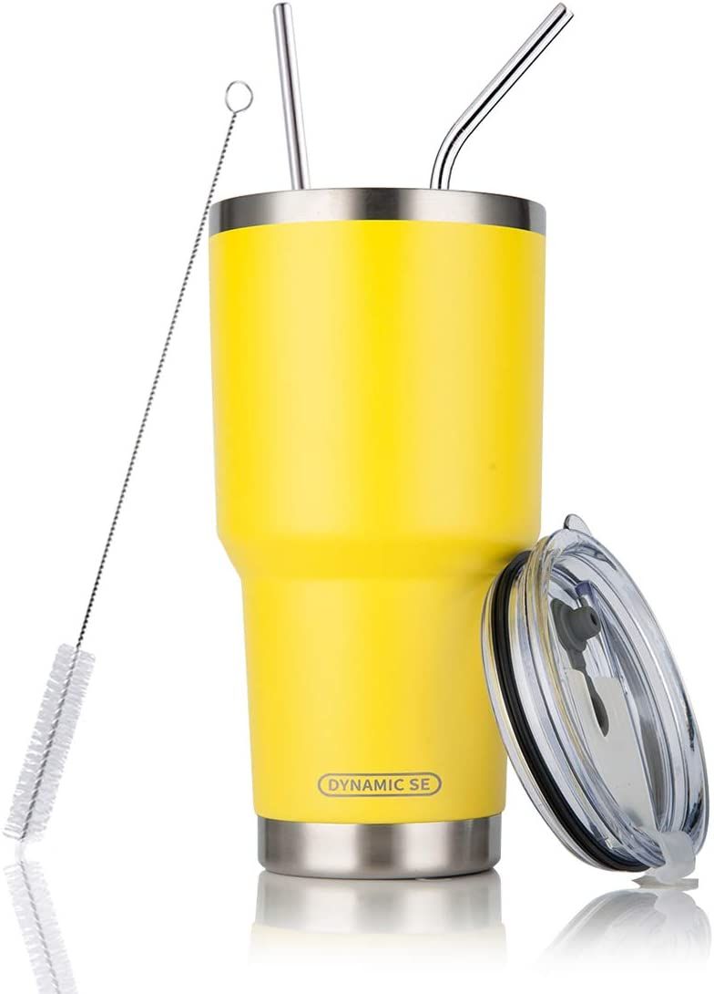 30 oz Yellow Tumbler with Straw Stainless Steel Insulated Double Wall Water Cups with Lid Cleanin... | Amazon (US)