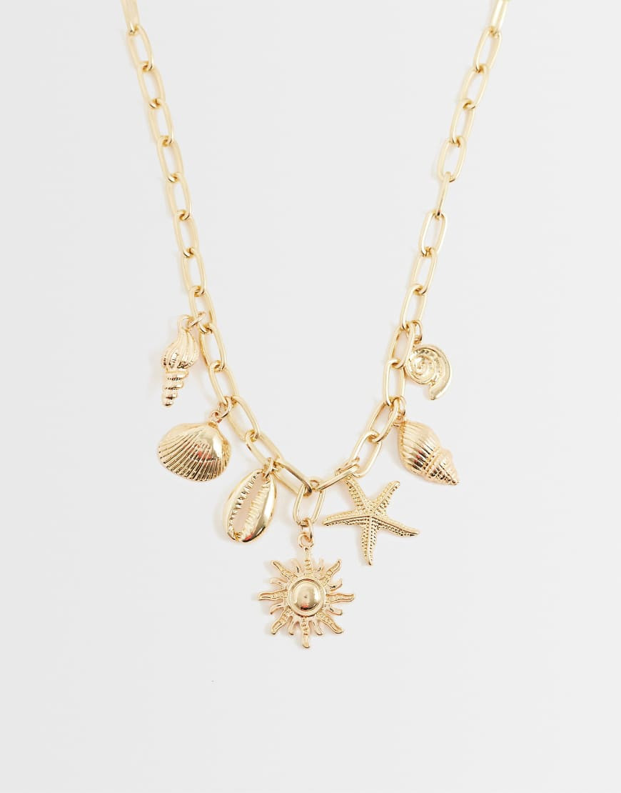 ONLY sea shell charm necklace in gold | ASOS (Global)