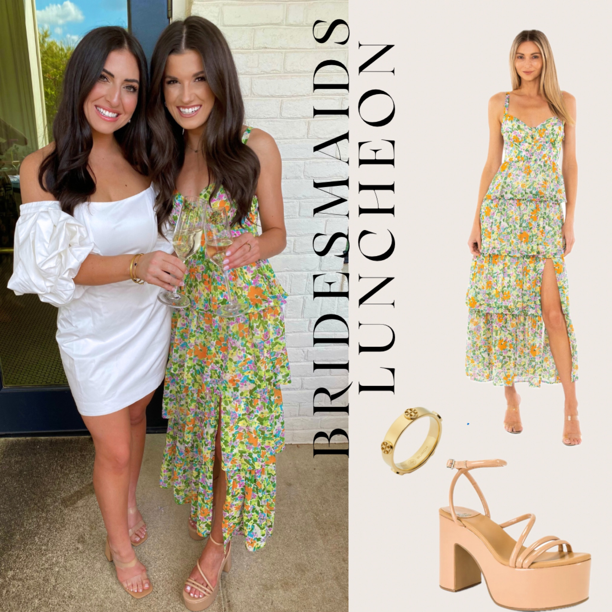 Stunning floral dress paired with the MOST fabulous heels (currently on sale!!)✨perfect for a bridesmaids luncheon or bridal shower! 

I’m a size XS in the dress and 6 in the heels! 

#LTKstyletip #LTKwedding #LTKsalealert