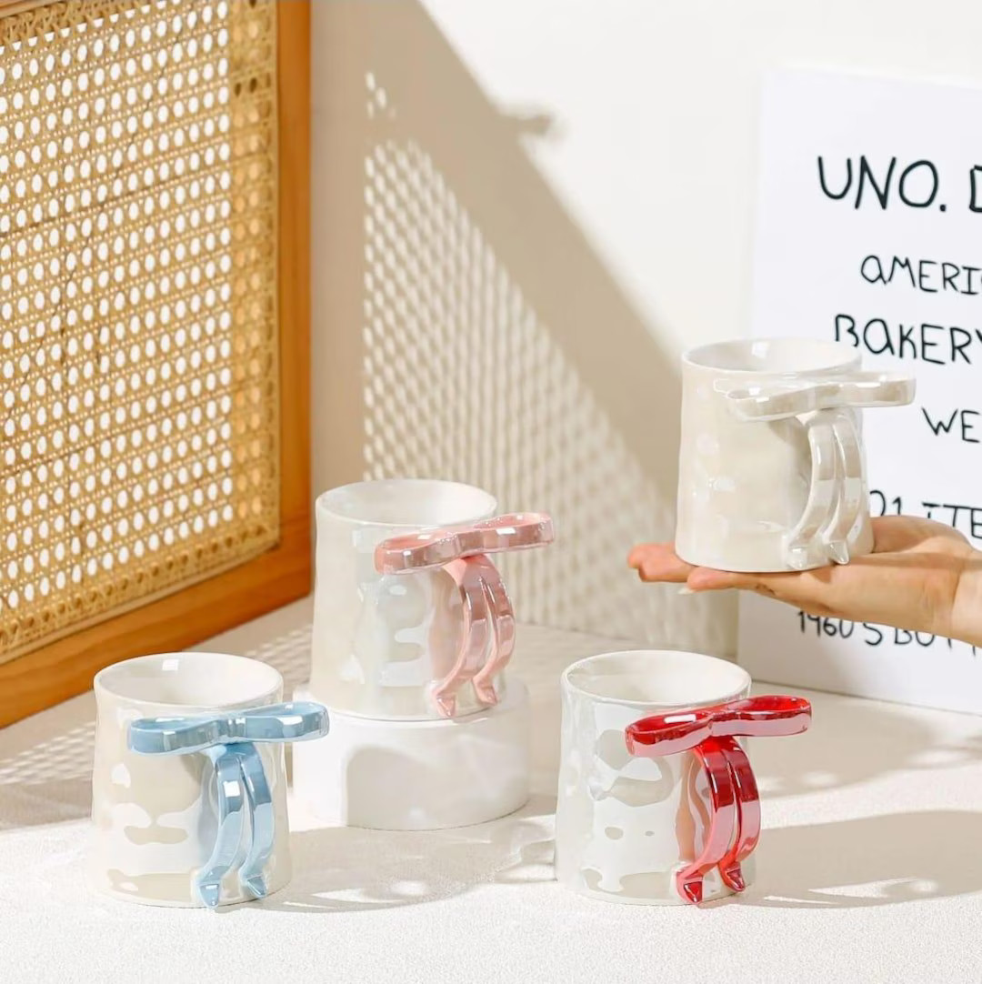 Christmas Gift Mugs - Pearlescent Bow, Pink, White, Blue, Red Perfect Gift, Coffee Lovers, Mother... | Etsy (US)