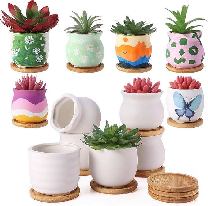 Remerry 12 Pcs 3.5 Inch DIY Ceramic Succulent Pots for Painting Figurines Paint Craft Kit Unpaint... | Amazon (US)