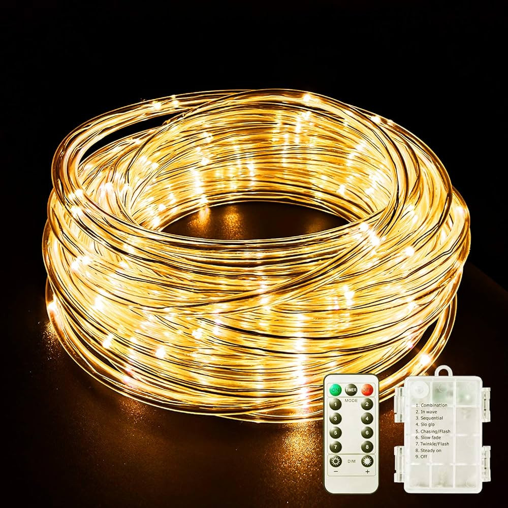 Fitybow LED Rope Lights Battery Operated String Lights 40Ft 120 LEDs 8 Modes Hanging Fairy Lights... | Amazon (US)