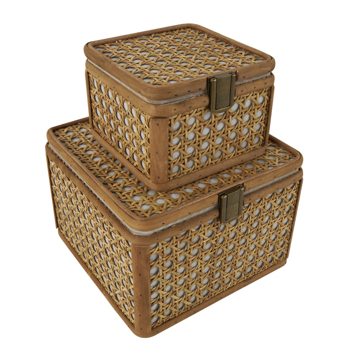 Rattan Handmade Woven Rattan Decorative Brown Box with Bronze Latches Set | Wayfair North America