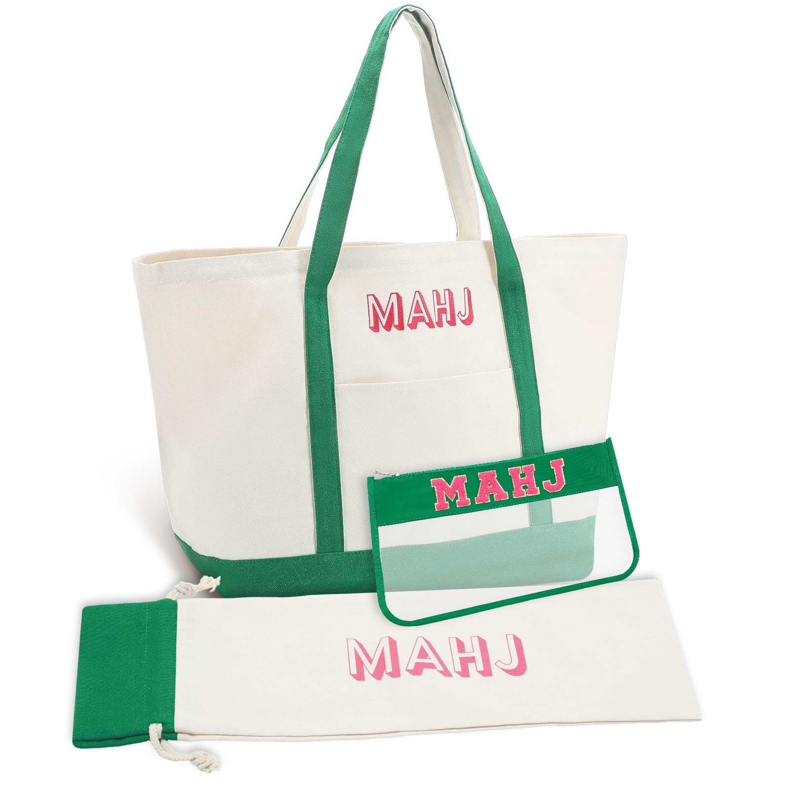 3 Pcs Empty Mahjong Canvas Bag Embroidered American Mahjong Set Incl Tiles Bag and Racks & Pusher... | Amazon (US)