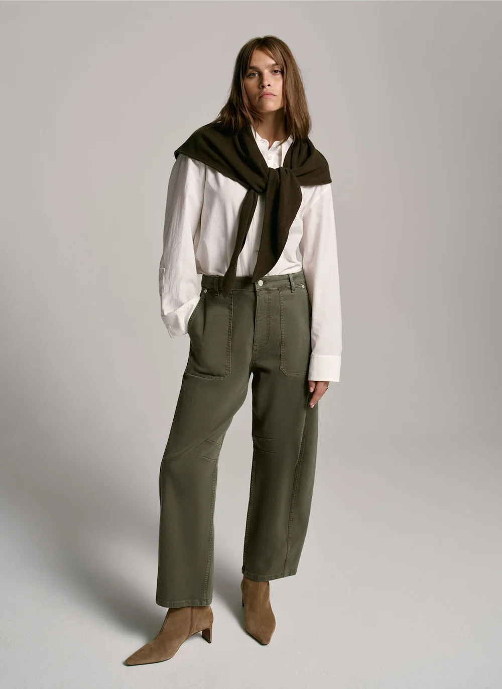 Khaki Utility Barrel Jeans | Mint Velvet