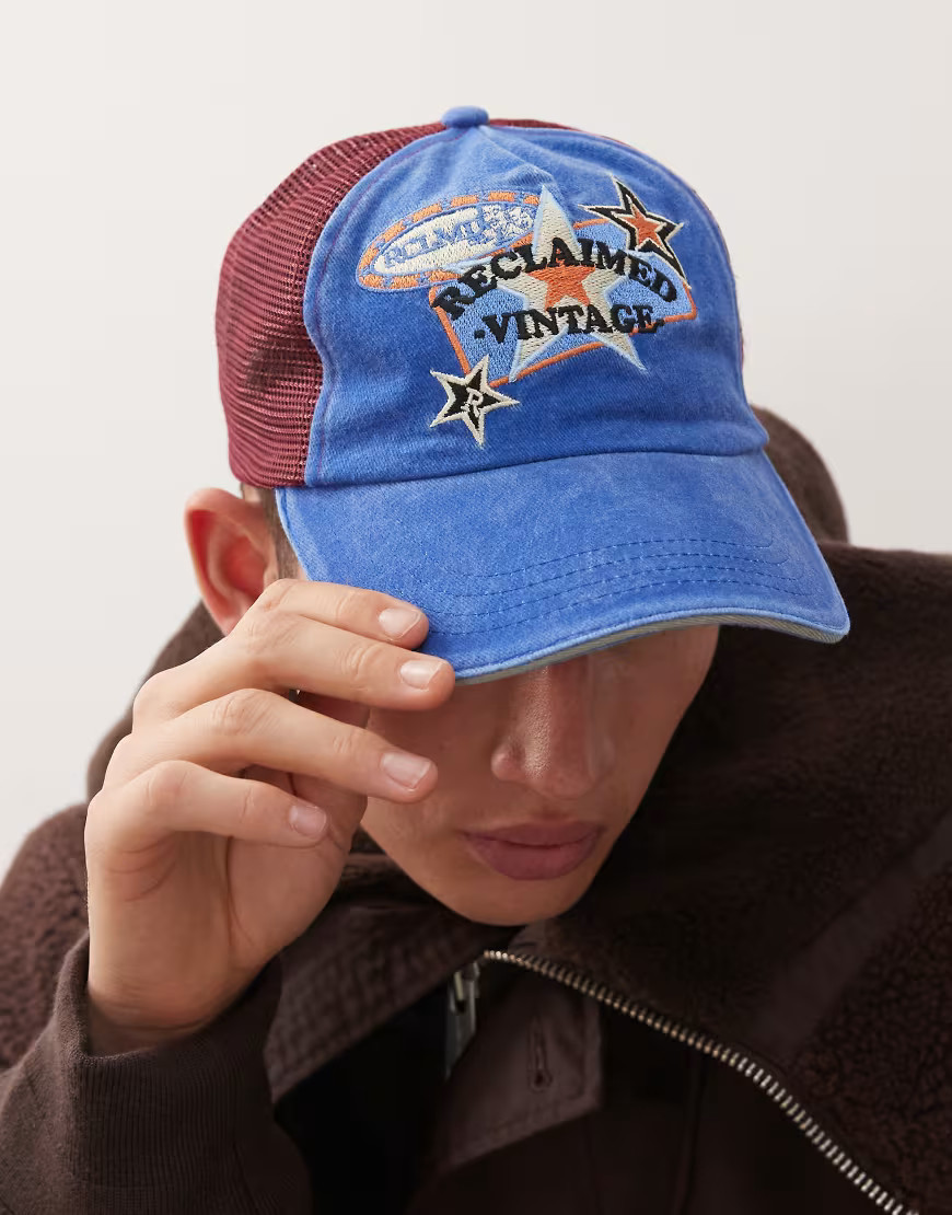 Reclaimed Vintage unisex cap with star and logo in washed blue-Multi | ASOS (Global)
