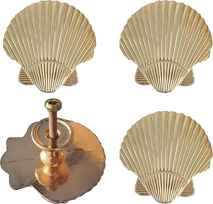 Seashell Cabinet Knobs, Gold Cabinet Knobs, Coastal Drawer Knobs for Wardrobe Dresser Cupboard Ki... | Amazon (US)