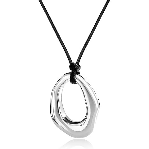 Long Statement Necklace for Women Chunky Gold Bean Necklace Big Silver Oval Circle Pebble Necklac... | Amazon (US)
