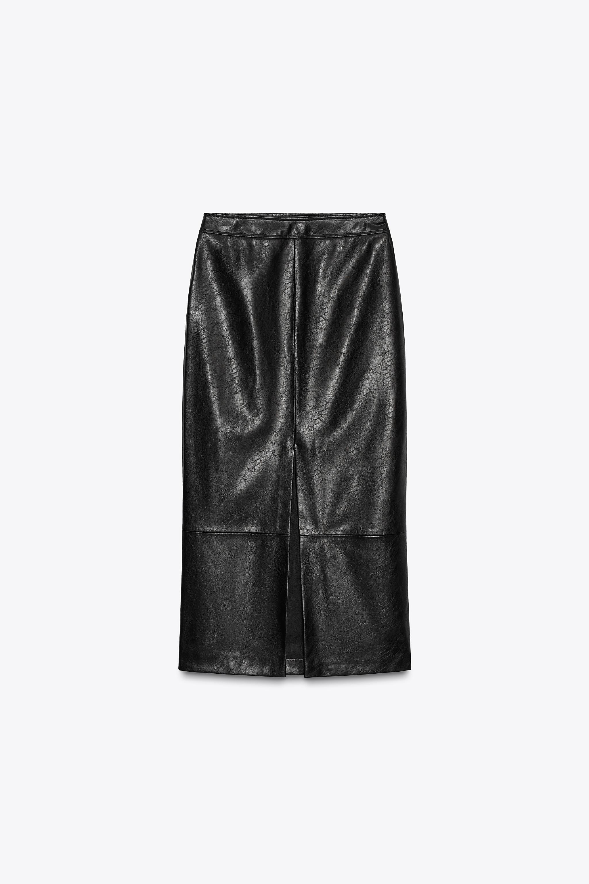 FAUX LEATHER MIDI SKIRT | Zara US