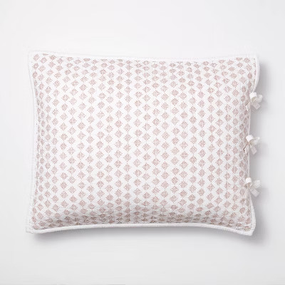 Decorative Border Cotton Slub Wood Block Print Quilt Sham Mauve - Threshold™ designed with Stud... | Target