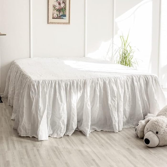 Simple&Opulence Belgian Linen Bed Skirt with Classic 16 inch Tailored Drop Dust Ruffle, Easy Fit ... | Amazon (US)