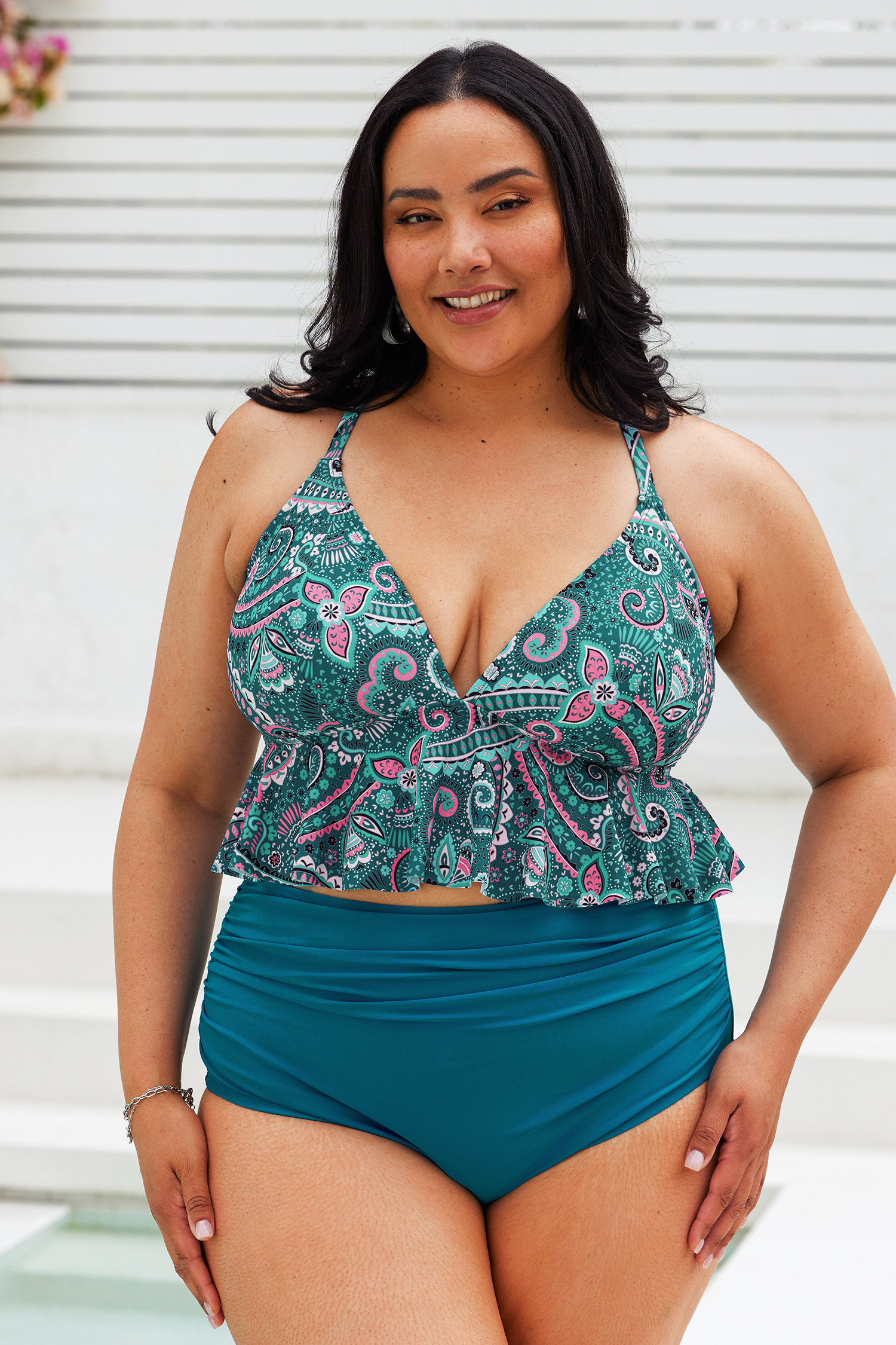 Summer Paisley Ruffled Tankini & Retro High Waist Plus Size Set | Cupshe US
